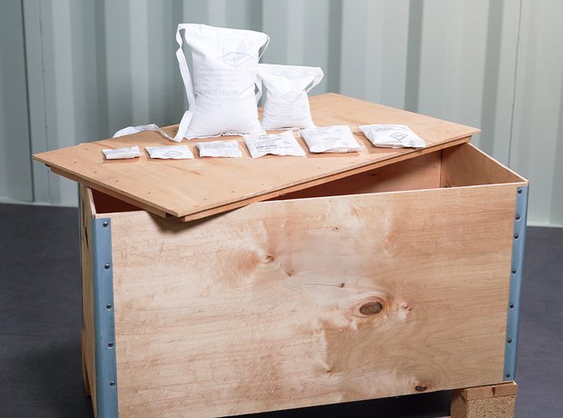 Desecante Excor Baleso en caja de madera contrachapada para exportación